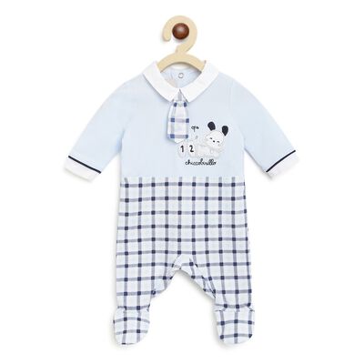 Boys Light Blue Checkered Nappy Opening Babysuit